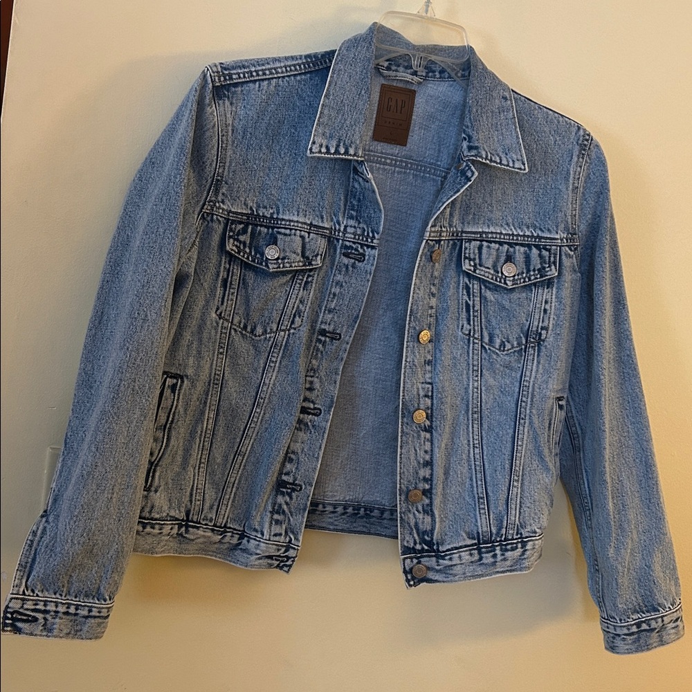 GAP Denim Classic Icon Jean Jacket Large Light Denim 100% Cotton MAMA Painted - Picture 2 of 16
